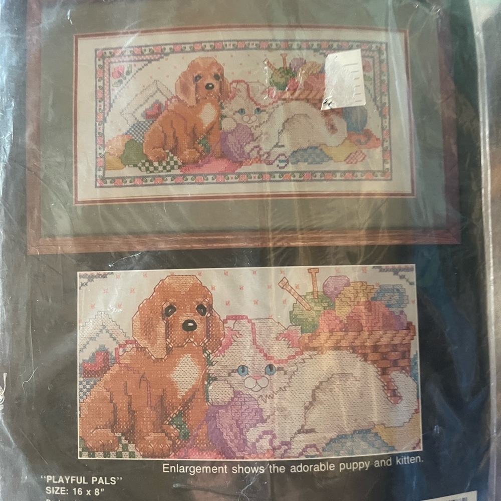 Bucilla Playful Pals Cross Stitch Kit - Brown, White, Pink